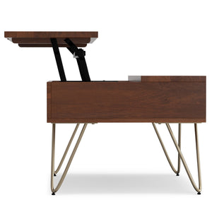 English Elm Hunter Lift-Top Coffee Table - Handcrafted Umber Brown & Gold Metal, Versatile Storage Solution For Any Space B136P158745