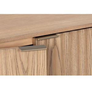 English Elm 2 Door Storage Cabinet with Fluted Fronts and Brass Handles, Mid-Century Accent Console for Entryway Natural Ash W914P292863