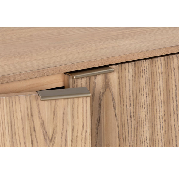 English Elm 2 Door Storage Cabinet with Fluted Fronts and Brass Handles, Mid-Century Accent Console for Entryway Natural Ash W914P292863