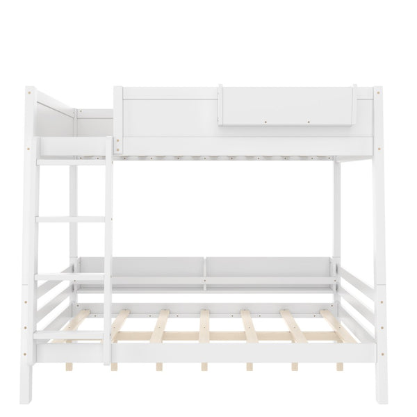 English Elm Full Pine Bunk Bed with Integrated Bookshelves Guardrails and Detachable Frame White W5316S00011