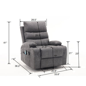 English Elm 21"seat Large Electric Power Lift Recliner Chair with 8-Point Vibration Massage, Lumbar Heat, Remote Control and Cup Holders for Easy Standing Comfort and Pocket Storage Grey W311P316093
