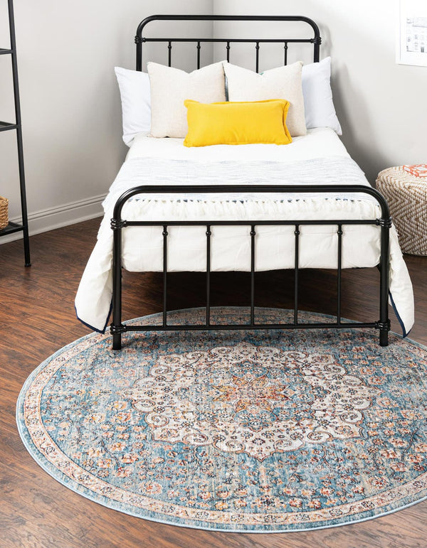 Unique Loom Newport Elms Machine Made Medallion Rug Blue, Ivory/Light Blue/Rust Red/Terracotta/Yellow/Pink 7' 1" x 7' 1"