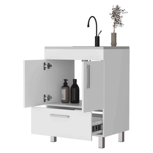 English Elm Othello White Single Bathroom Vanity with Drawer & Double Door Cabinet, 29.5" Top, Four Legs B128S00072