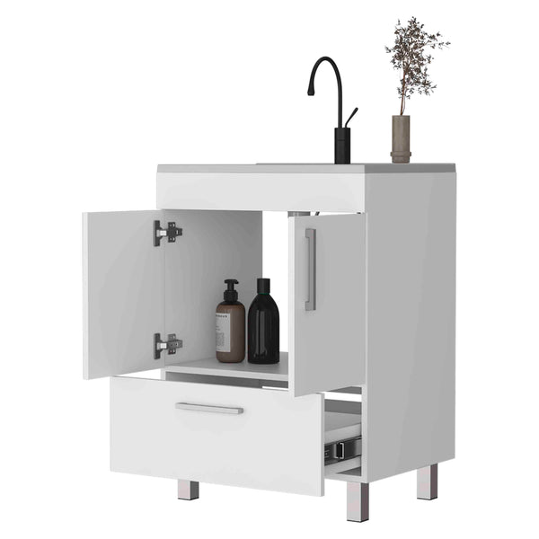 English Elm Othello White Single Bathroom Vanity with Drawer & Double Door Cabinet, 29.5" Top, Four Legs B128S00072