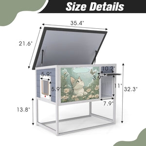 English Elm 2-tier Pine Rabbit Hutch on Wheels with Ramp Removable Tray and Openable Roof W2181P356242