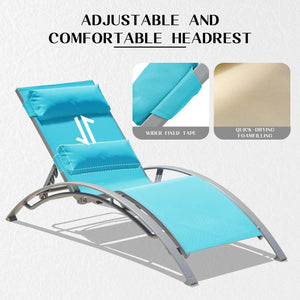 English Elm Pool Aluminum Chaise Lounge Set with Breathable Textilene, 5-Position Ergonomic Seats & Table Lake Blue W1859P321473