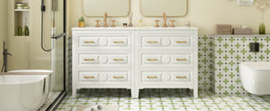 English Elm 60'' Bathroom Vanity Set With Elegant Ceramic Sink, Soft-Close Drawers, Solid Wood Frame Storage Solution N710SS00003K