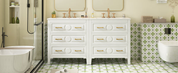 English Elm 60'' Bathroom Vanity Set With Elegant Ceramic Sink, Soft-Close Drawers, Solid Wood Frame Storage Solution N710SS00003K