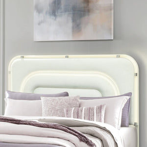 English Elm Nora Solid Wood King Bed with LED Headboard, Contemporary Geometric Legs and Rounded Edges Beige 88.5 L x 10.08 W x 3.15 H B201S00444