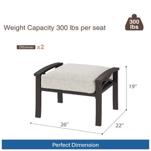 English Elm Set of 2 Outdoor Steel Ottomans with Water Repellent Cushions for Patio or Deck Light Khaki+Beige B082P455155