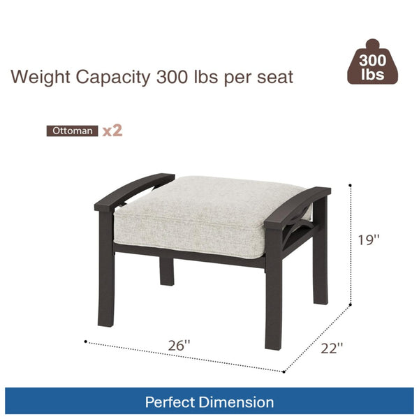 English Elm Set of 2 Outdoor Steel Ottomans with Water Repellent Cushions for Patio or Deck Light Khaki+Beige B082P455155
