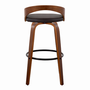 English Elm Grotto 30" Mid-Century Barstool Set of 2 — Swivel Faux Leather Seats, Walnut Legs & Black Metal Footrest B202S00593