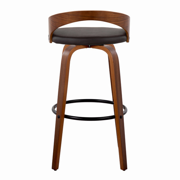 English Elm Grotto 30" Mid-Century Barstool Set of 2 — Swivel Faux Leather Seats, Walnut Legs & Black Metal Footrest B202S00593