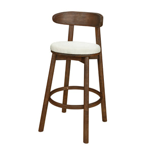 English Elm Christopher Knight Home® - Round Chunky Cushion Bar Stool with Curved Ergonomic Back, Solid Rubberwood Frame, Durable Comfort Beige,Walnut N771P346003T