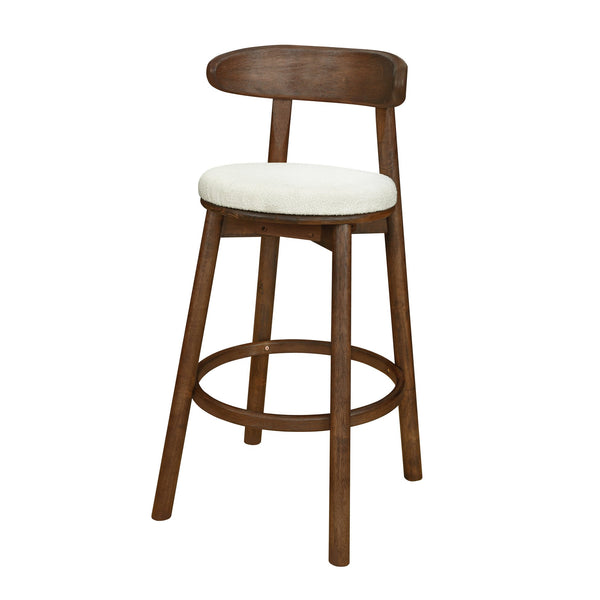 English Elm Christopher Knight Home® - Round Chunky Cushion Bar Stool with Curved Ergonomic Back, Solid Rubberwood Frame, Durable Comfort Beige,Walnut N771P346003T
