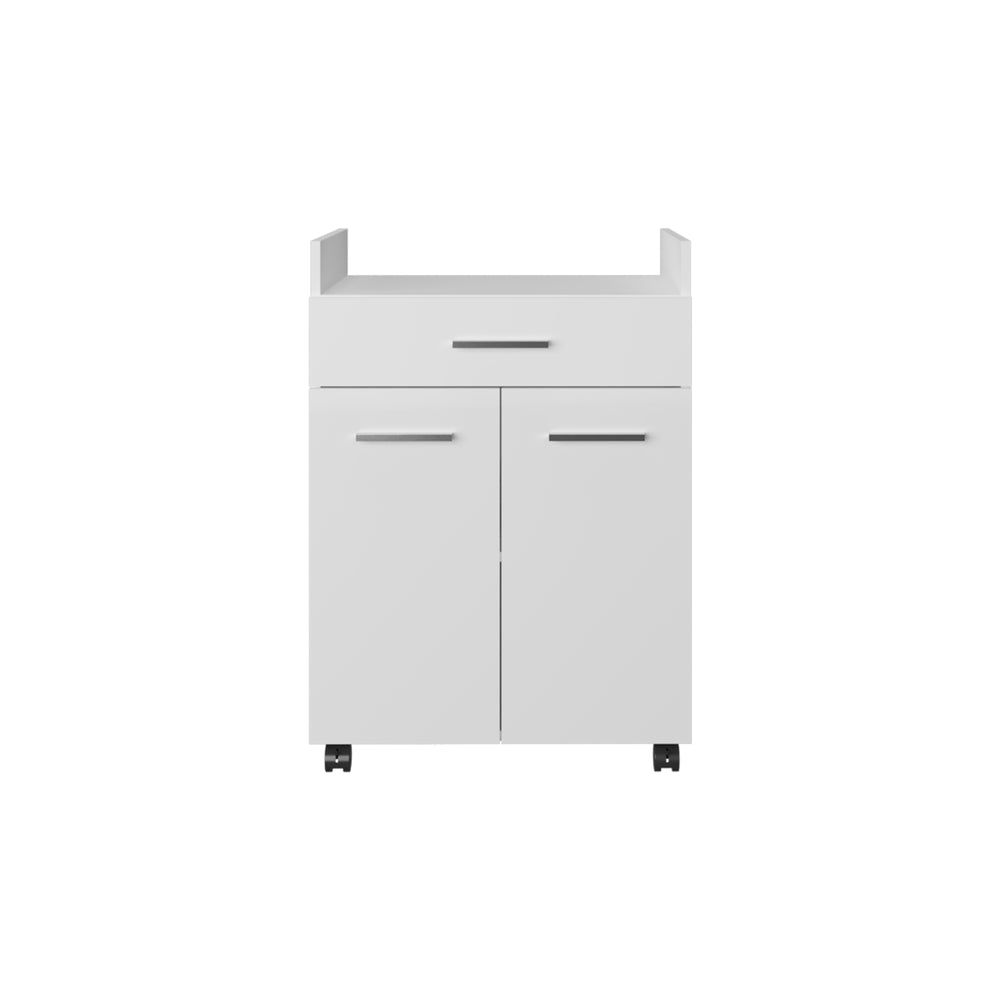 English Elm Glover Mobile Kitchen Cart with Casters, Drawer, Shelves & Cabinet — Kronos White Prep Island, Compact Storage Solution B200P335364
