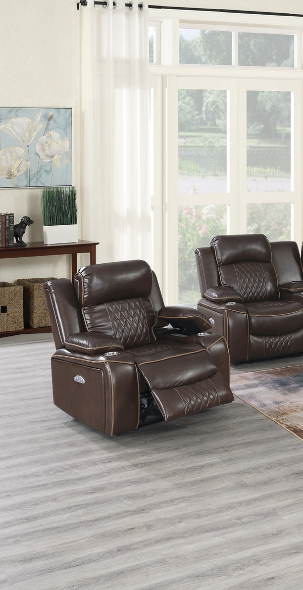 English Elm Power Motion Recliner Chair with USB Cup Holders Wireless Charging Gel Leatherette Brown Comfort B011P205591