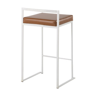 English Elm Fuji Stackable Counter Stools In White With Camel Faux Leather Cushions - Set Of 2 For Modern Spaces B202P221934