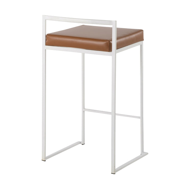 English Elm Fuji Stackable Counter Stools In White With Camel Faux Leather Cushions - Set Of 2 For Modern Spaces B202P221934