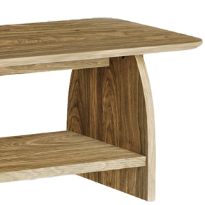 English Elm 47 inch modern coffee table with double-layer storage, rounded corners, MDF wood finish, sturdy stylish centerpiece W1727P356434