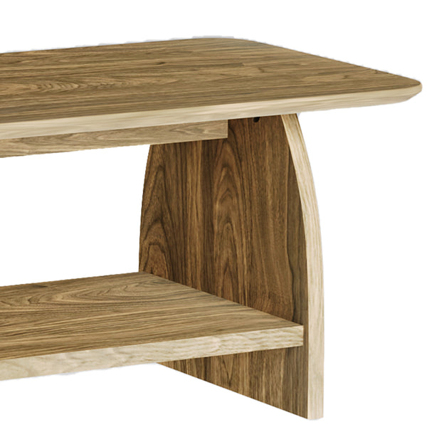 English Elm 47 inch modern coffee table with double-layer storage, rounded corners, MDF wood finish, sturdy stylish centerpiece W1727P356434