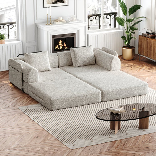 English Elm 4-seater Chenille Floor Sofa Bed with Storage Pockets for Living Room or Study W3505S00003