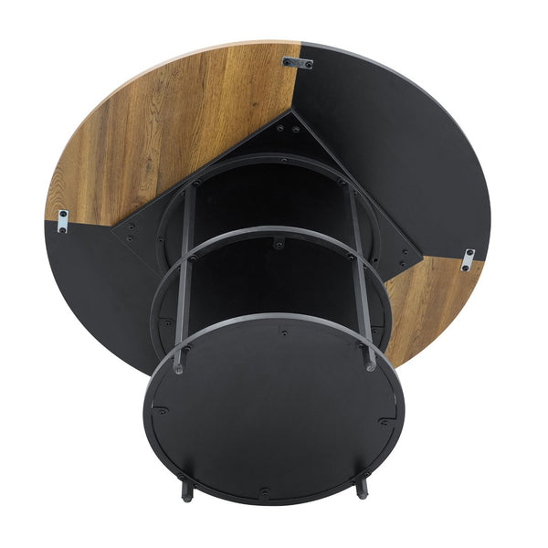 English Elm Table and Chair Set Round Geometric Mdf Dining with Storage Shelf and 6 Fabric Seats W1151S04077