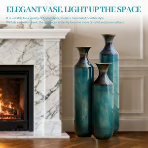 English Elm Floor Metal Vase Set - Modern 3-Piece Droplet Design For Stylish Home Decor, White & Gold Accents W2796P290478