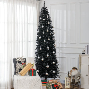 English Elm Homcom 8Ft Slim Black Pencil Christmas Tree - Realistic Douglas Fir For Modern Holiday & Halloween Decor W2225P249616