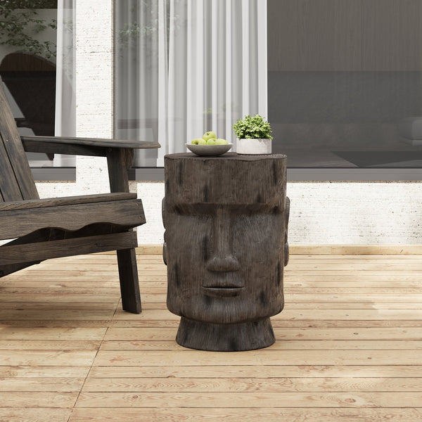 English Elm Christopher Knight Home® - Outdoor Moai Head Side Table - Light Grey Magnesium Oxide Pedestal, Weatherproof Accent Stool N770P342313L