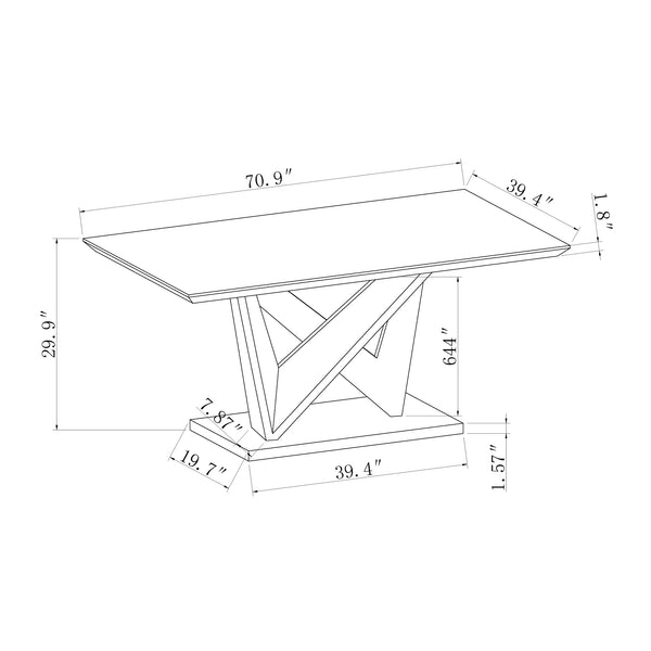 English Elm CAROLINE Grey Dining Table with Marble-Look Top, Silver Finish Pedestal Base Seats Up to 6, Modern Elegance B201S00242