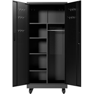 English Elm Metal Rolling Garage Cabinet with Pegboard Door Drawer Locking Storage and Adjustable Shelves T2398P465999