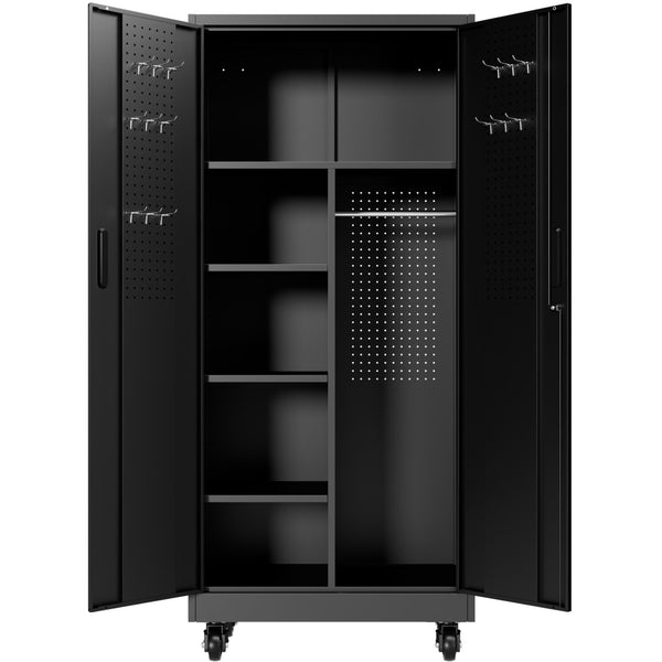 English Elm Metal Rolling Garage Cabinet with Pegboard Door Drawer Locking Storage and Adjustable Shelves T2398P465999