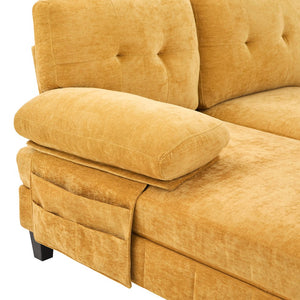 English Elm U-shaped Chenille Sectional Sofa with Dual Chaise Lounges, Tufted Back, Storage Pockets & Pillows Yellow N719S002040L
