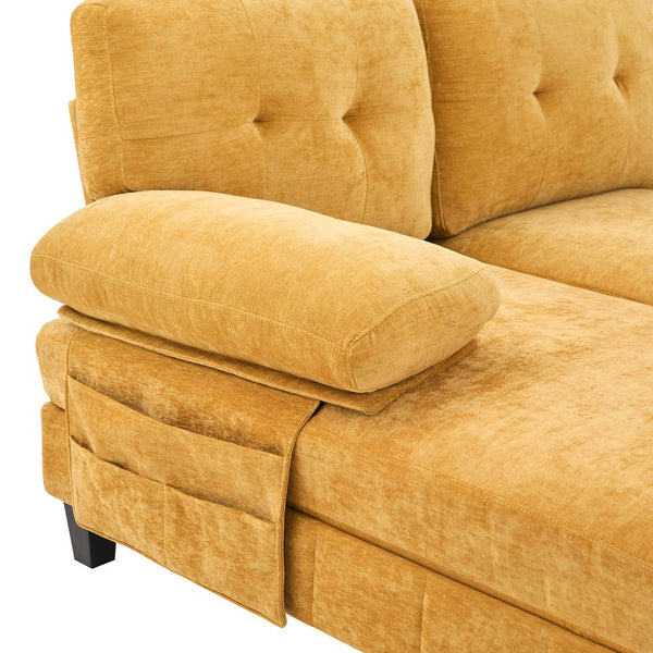 English Elm U-shaped Chenille Sectional Sofa with Dual Chaise Lounges, Tufted Back, Storage Pockets & Pillows Yellow N719S002040L