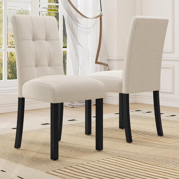 English Elm 4 Piece Modern Tufted Dining Chair Set with Rustic Linen Upholstery, Black Rubber Wood Legs, Durable Comfort and 250 lb Capacity Beige N752P317334A