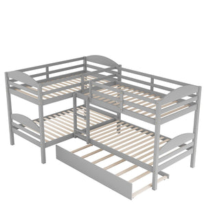 English Elm Twin L-shaped Mission Bunk with Trundle Sleeps Five Solid Pine Kids Room Bed LT000024AAE-1
