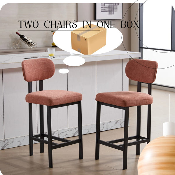 English Elm Bar Stools Set of 2 Upholstered Fabric Seat with Foam Cushion Black Metal Legs Orange W3244P310203