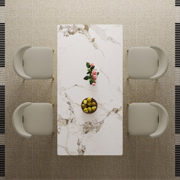 English Elm 71" Rectangular Dining Table with Sintered Stone Top and Gold-Plated Hourglass Base, Durable Modern Design for 6-8 Guests Gold+White W2700S00046