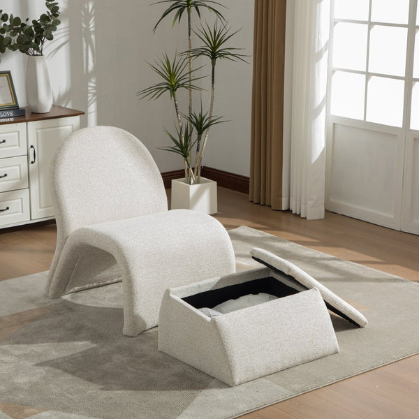 English Elm 24.8 Inch Chenille Armless Accent Chair with Matching Storage Ottoman for Any Room Beige W3098P451468