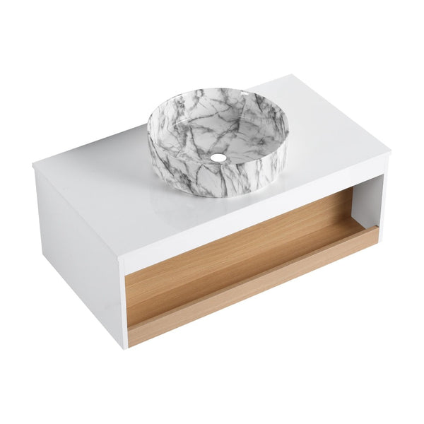 English Elm 36" Floating Bathroom Vanity Light Oak Modular Cabinet with Gel Coat Integrated Sink Grey+White,White + Light Oak W3450S00064