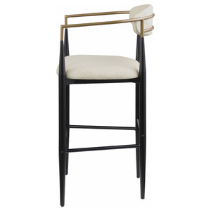 English Elm Renfroe Mid-Century Fabric Upholstered Bar Stool Set of 2 with Padded Back, Footrest and Black Base Beige B062P299974