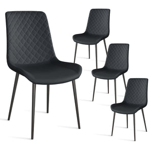 English Elm Black Pu Leather Dining Chair Set Of 4 - Modern, Ergonomic, Durable With Metal Legs For Comfort T3967P379333
