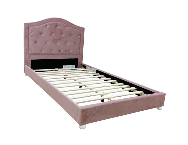 English Elm Reggie Pink Upholstered Twin Bed with Button Tufting, 13-Slat Support, 9" Clearance, 330lb Limit B2726S00286