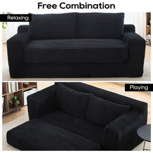 English Elm Loveseat Convertible Corduroy Sofa Bed with Memory Foam Steel Frame for Small Spaces Black W2959P425090