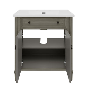 English Elm Christopher Knight Home® - 30 Inches Vintage Bathroom Vanity With Sink – Rustic Gray Cabinet, Soft-Close Doors & Ceramic Top N817P299472G