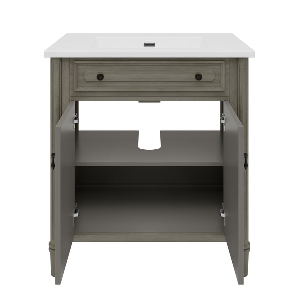 English Elm Christopher Knight Home® - 30 Inches Vintage Bathroom Vanity With Sink – Rustic Gray Cabinet, Soft-Close Doors & Ceramic Top N817P299472G