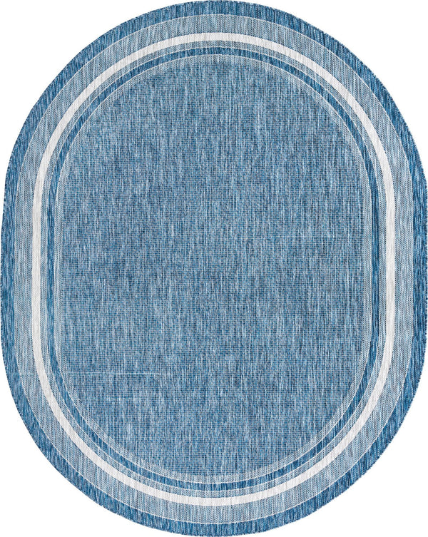 Unique Loom Outdoor Border Soft Border Machine Made Border Rug Blue, Ivory/Gray 7' 10" x 10' 0"
