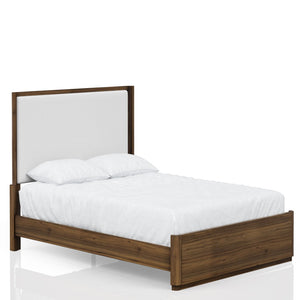 English Elm Queen Upholstered Headboard Bed Walnut Veneer Frame Transitional Bedroom Furniture B2699S00063