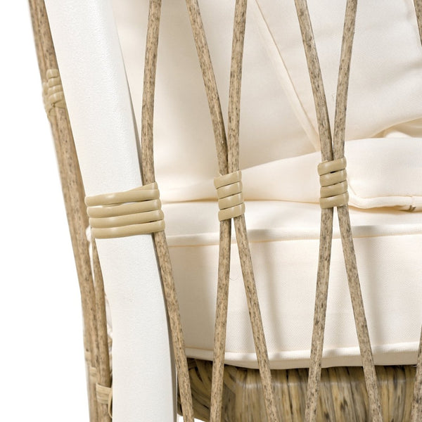 English Elm Topmax Outdoor Acacia Wood Dining Set with Six Pe Wicker Arm Chairs for Backyard SP100033AAN